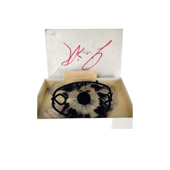 Vintage 40's 50's Black Velvet & Feathers Net Wired Fascinator Head Piece Hat - Picture 5 of 12